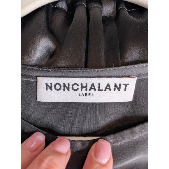 Nonchalant Label Emilia Satin Crop Top & Evory Satin Jogger Set Black Glam Small - Picture 10 of 14